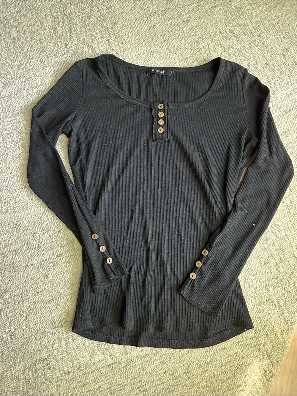 Ladies Black Henley Shirt